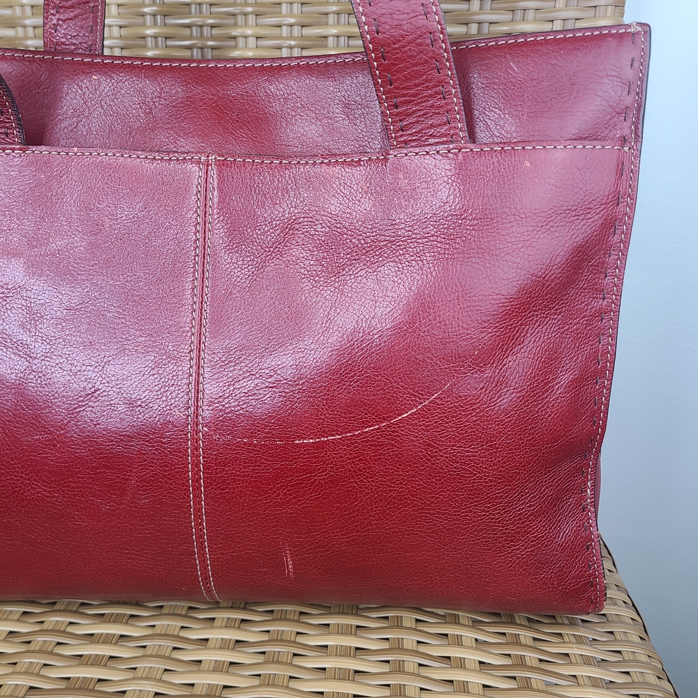 Fossil Red Leather Shoulder Tote Bag Large Vintage ZB9010 - Picture 2 of 16